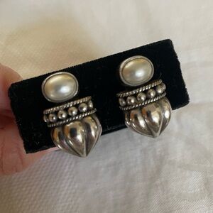 Silver and pearl clip earrings